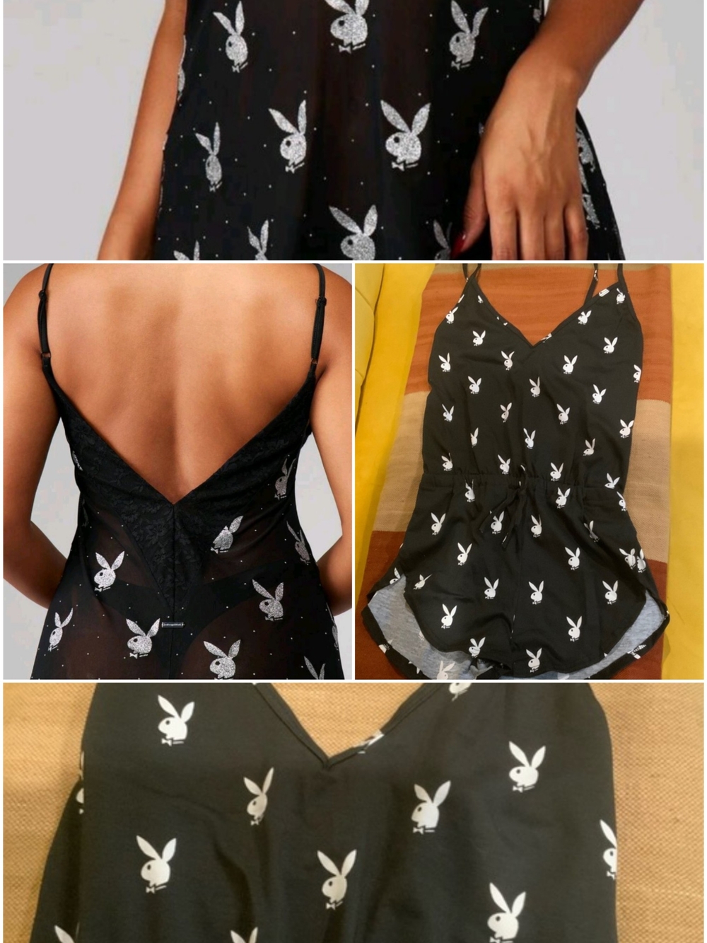Playboy My X Misguided L-XL Bundle Of 2 Logo Black w/white bunny print